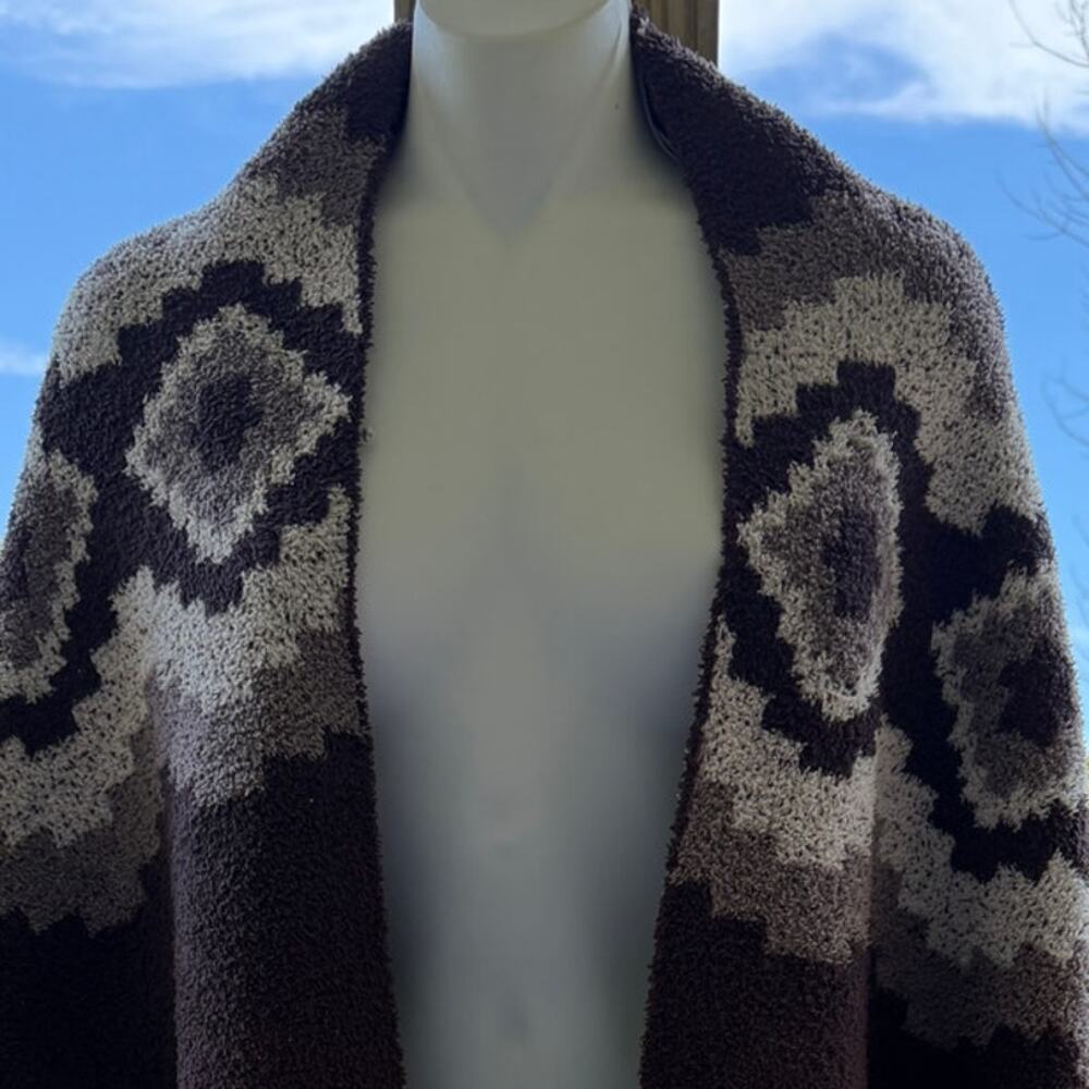 Barefoot Dreams CozyChic Mosiac Wrap OS Brown Southwestern Boho Fringe Cabincore